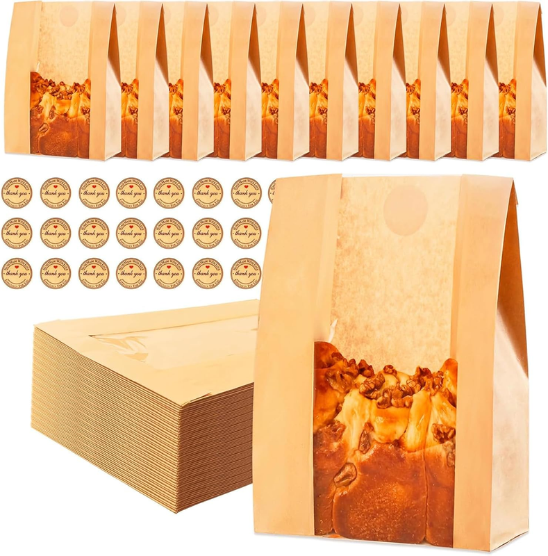 50Pcs Paper Bread Bags for Homemade Bread, Sourdough Bag with Window, 13.7 X 8.3