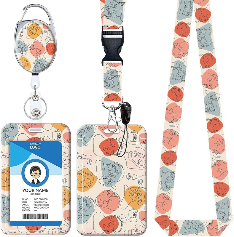 ID Badge Holder with Lanyard and Double Sided Color Print Retractable Badge Reel