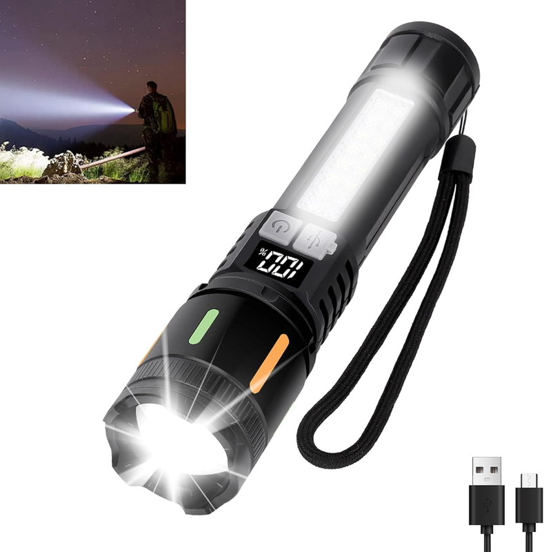 LED Torch Rechargeable, Super Bright Handheld Torches, 6 Modes Powerful Adjustab