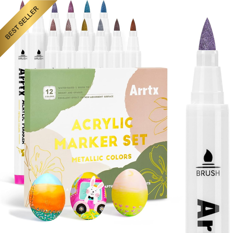 12 Colors Metallic Acrylic Paint Pens Extra Fine Tip Multi-Surface Waterproof
