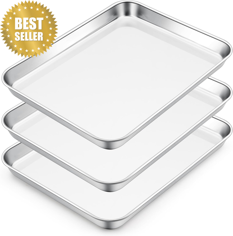 Small Baking Sheet Set of 3, 10.5”X8.3” Stainless Steel Cookie Sheets Pans, Comp