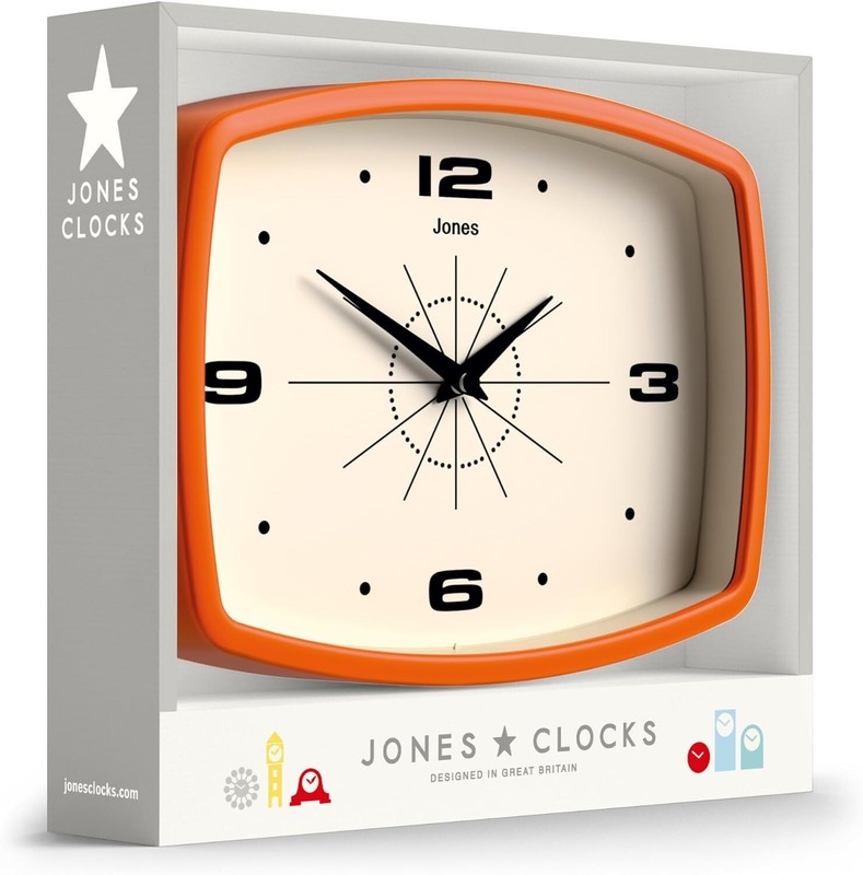 Jones Clocks&reg; Movie Retro Wall Clock - Square - Rectangular Orange