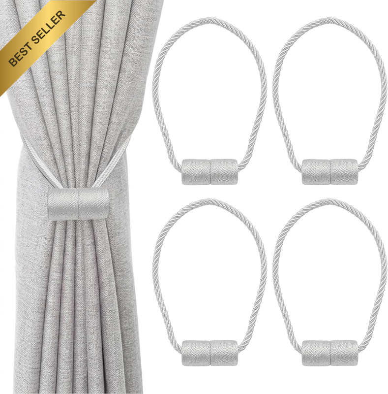 4 Pack Magnetic Curtain Tiebacks Elegant Woven Rope Curtains Holdbacks No Drill