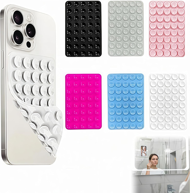 Phone Suction Grip 6 Pack, Double-Sided Silicone Sticky Phone Holder with 80 Det