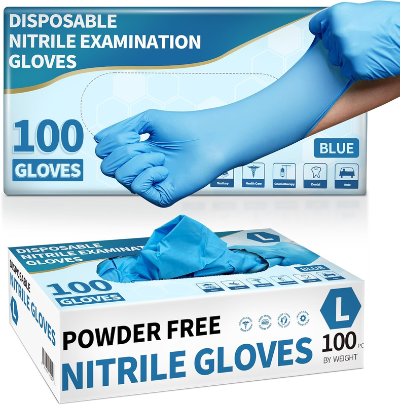 Medical Nitrile Exam Gloves, 4.5 Mil 100 Pcs, Powder-Free Latex-Free Food-Safe Cooking Cleaning Disposable Glove, Blue