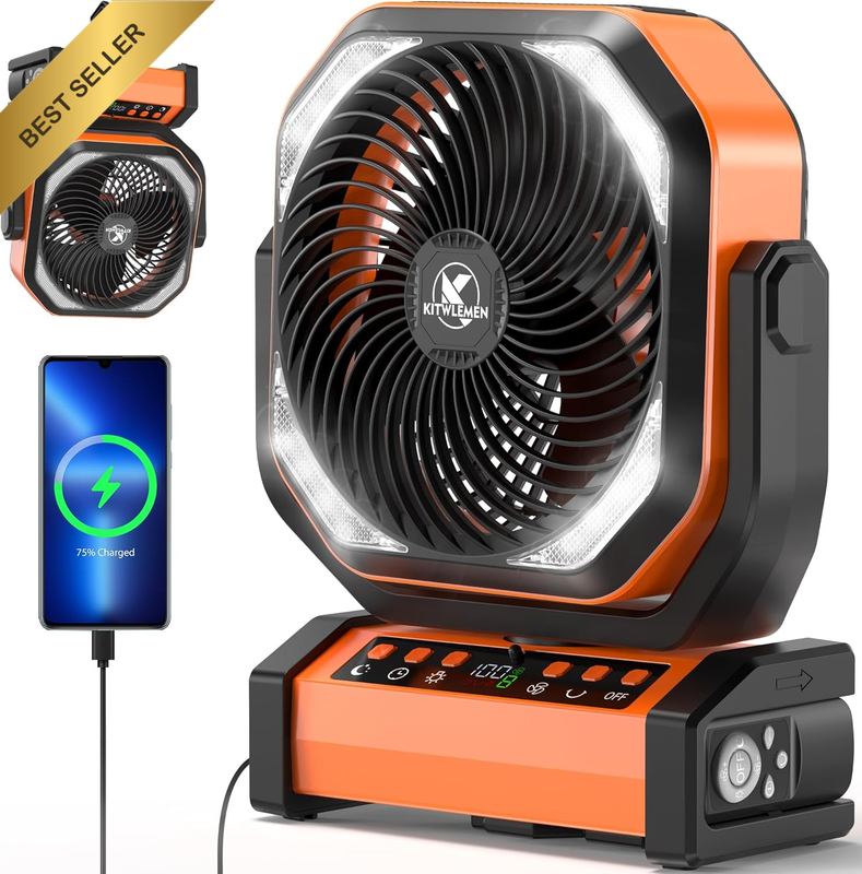 Camping Fan with Light - 20000Mah Rechargeable Battery Fan, 112Hrs Max Run Time,