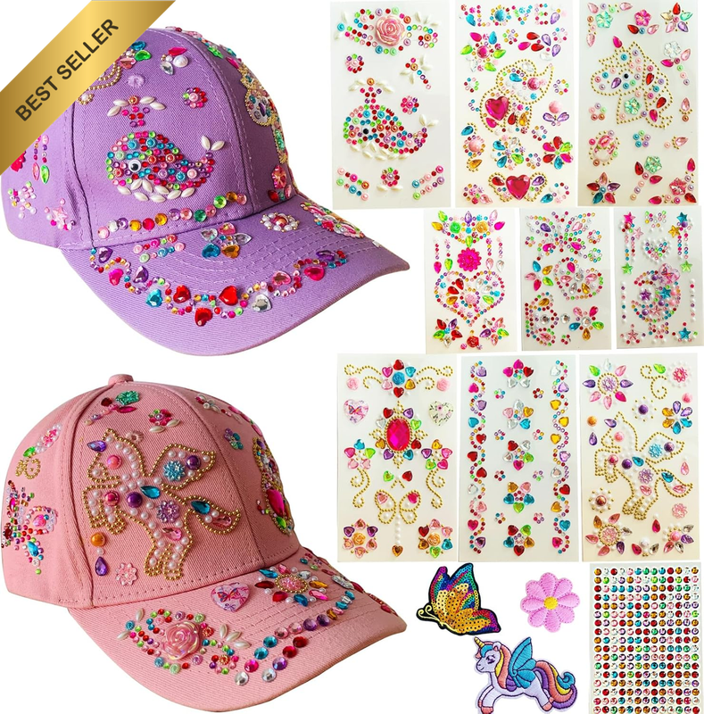 Decorate Your Own Baseball Cap with 10 Sheets Gems Stickers, Art & Crafts Kit fo