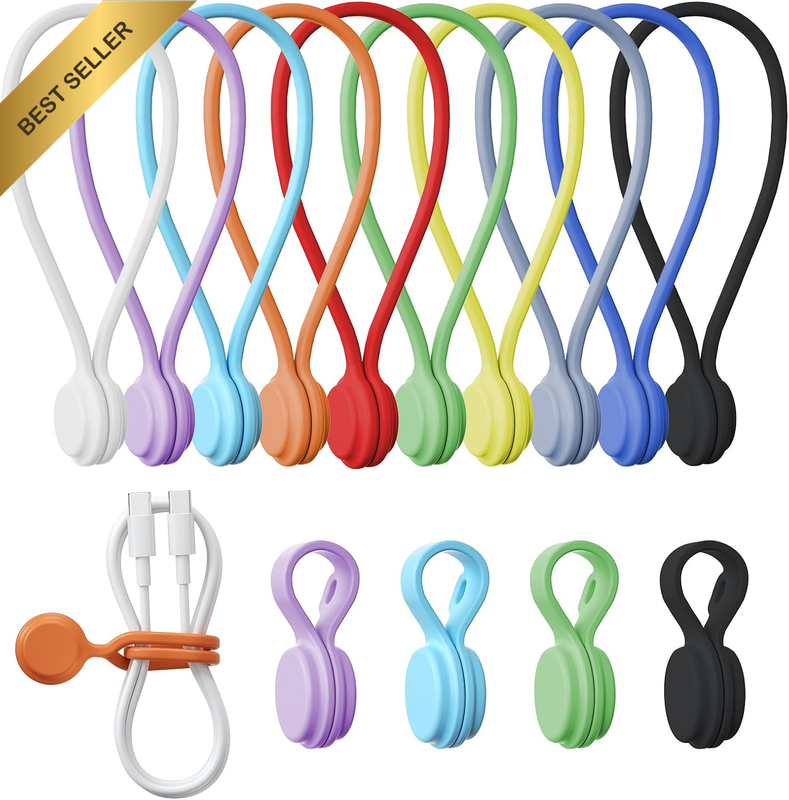 Reusable Silicone Magnetic Cable Ties - 2 Sizes Combo (4Pcs 2.95'' + 10Pcs 768''