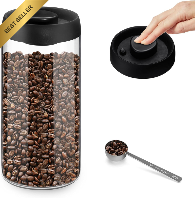 Vacuum Coffee Canister for Coffee Bean Storage, 1.8L/60.9Oz Airtight Coffee Stor