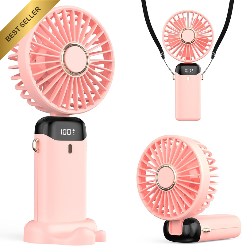 Portable Handheld Mini Fan 4200mAh LED Display 3-in-1 Design Pink