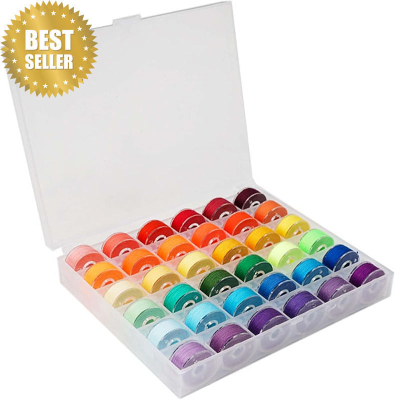 36Pcs Bobbins and Sewing Threads Set,  Transparent Plastic Sewing Machine Bobbin