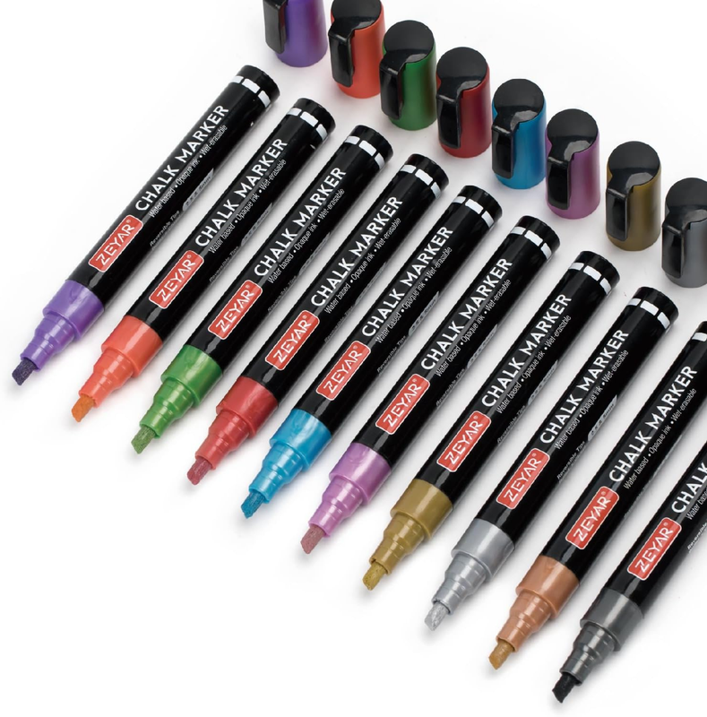 Liquid Chalk Marker Wet Erase Marker, Reversible Tip- Bullet & Chisel: 4Mm&2.5Mm