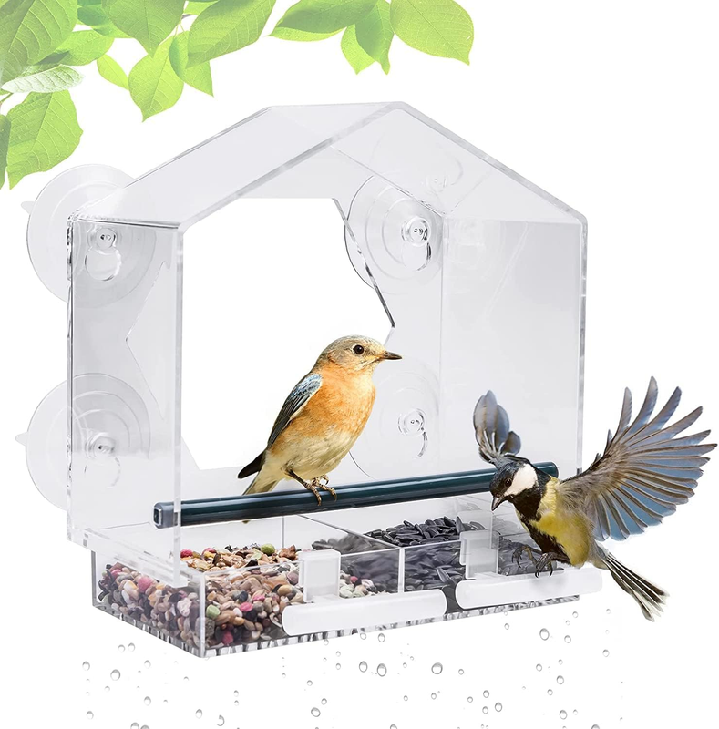 , Large Bird House Feeders For Outside With 4 Strong Suction