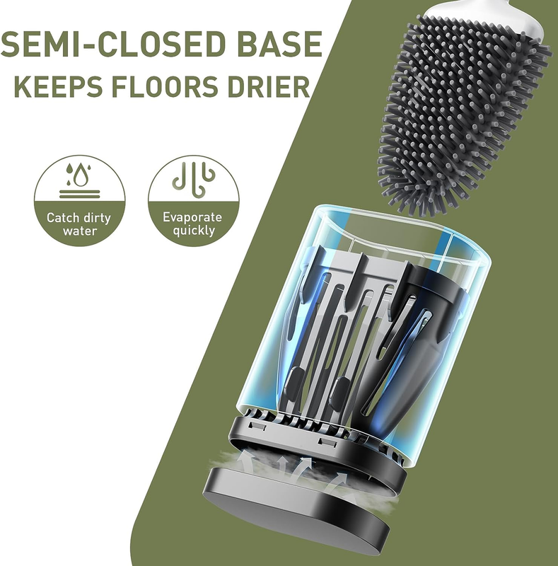 Deep Cleaner Toilet Brush: Silicone Toilet Brush with No-Slip Long Plastic Handl