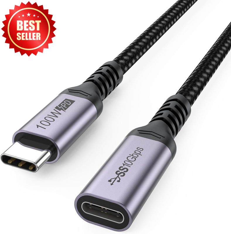 USB C Extension Cable 6.6Ft 4K 10Gbps 100W USBC 3.2 Extender US