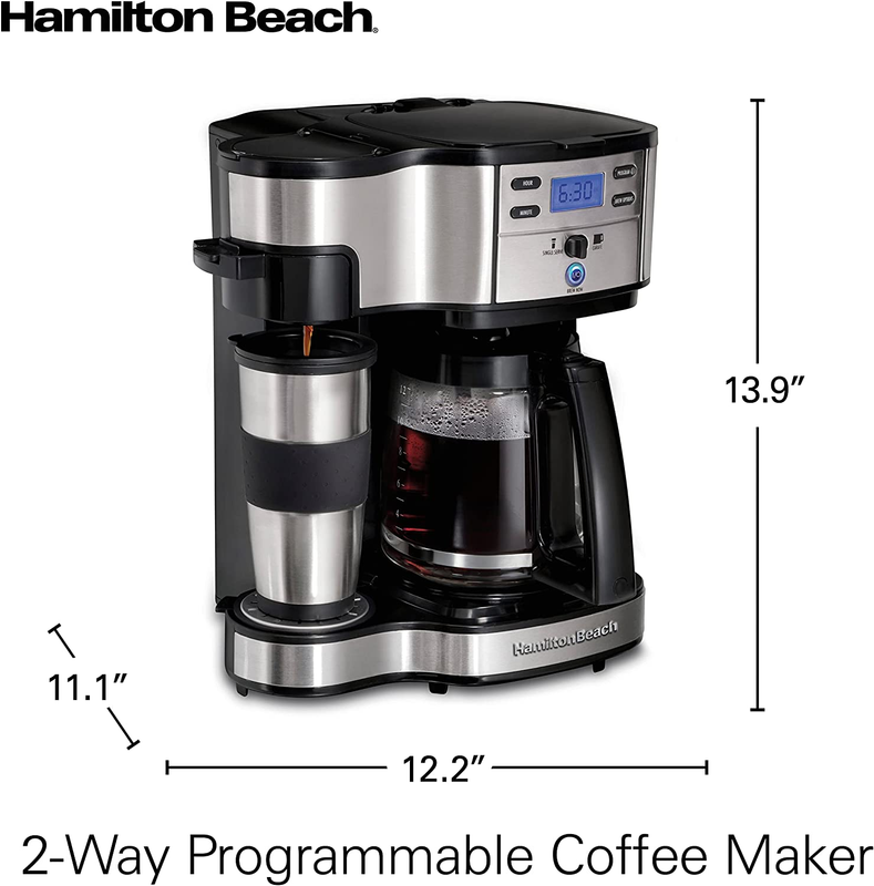 2-Way 12 Cup Programmable Drip Coffee Maker & Single Serve Machine, Glass Carafe
