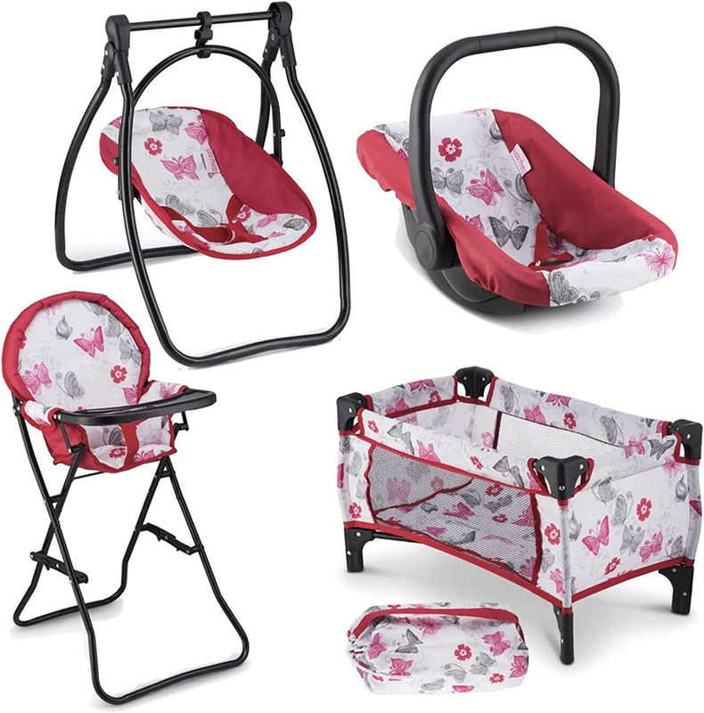 Baby Doll Accessories Set - 4-Piece Baby Doll Furniture Set for 18 Inch Dolls -