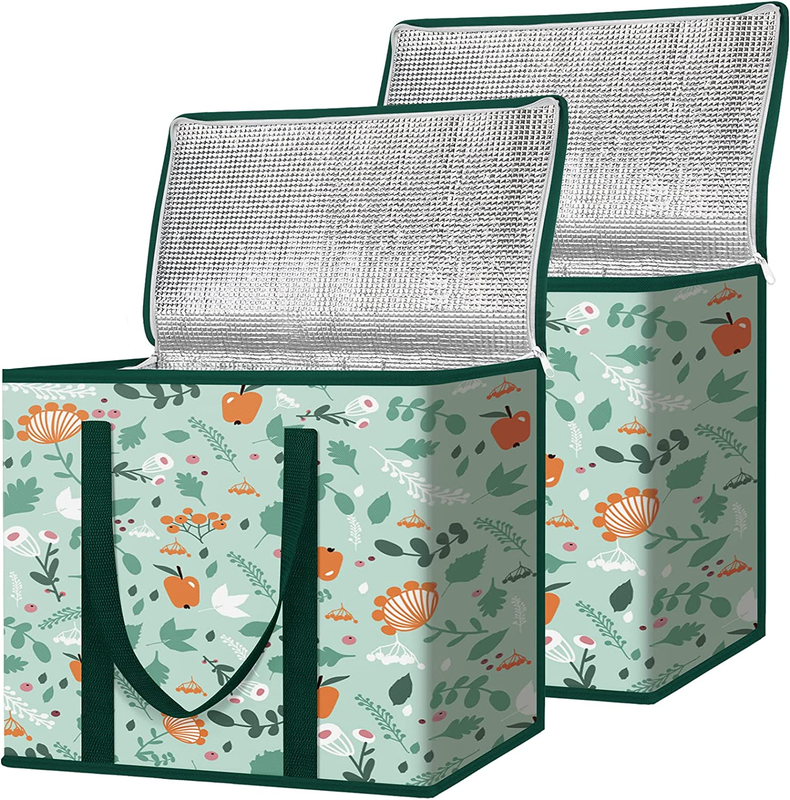 2Pk Insulated Reusable Grocery Bags, Collapsible Cooler Bag for Groceries, Heavy