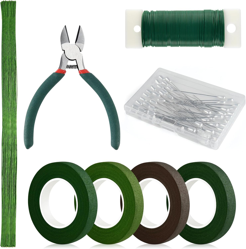 Floral Arrangement Tools Kit 4Pcs Green/Brown Tapes 22 Guage Stem Wire 26 Gauge