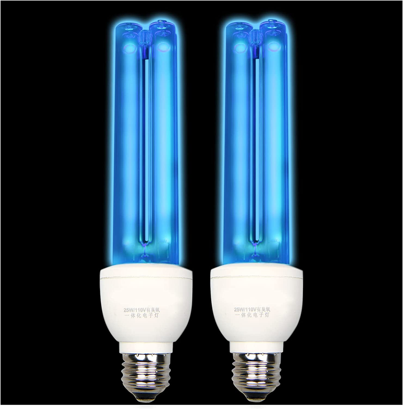 2 Pack Germicidal UV Sanitizer Light Bulb with Ozone 25 Watt UVC Bulb E26 185nm