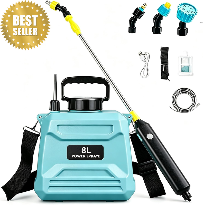8L Electric Portable Garden Sprayer, Battery Sprayer with Adjustable Mist Nozzle