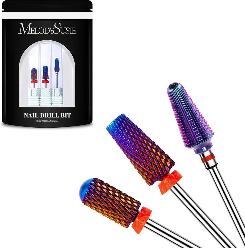 3Pcs Nail Drill Bits Set, 3/32'' Carbide Tungsten Bits, 5 in 1, Smooth round Top