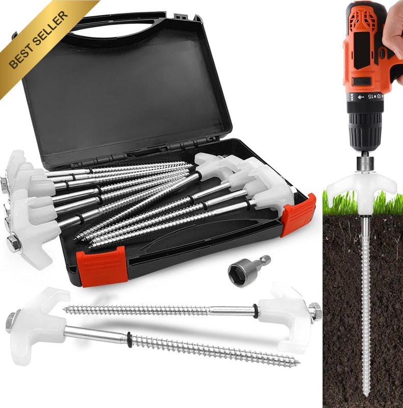 12 Pack Tent Stakes Heavy Duty - 8" Ground Anchors Screw in - Camping Stakes wit