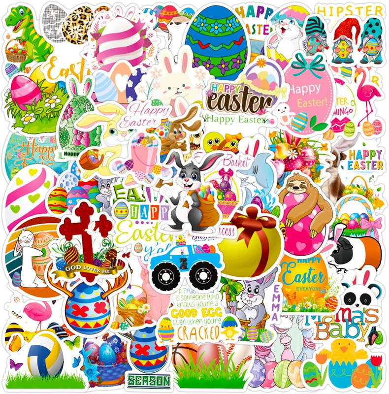 200Pcs Easter Stickers for Water Bottles, Easter Egg Bunny Stickers for Kids Tee