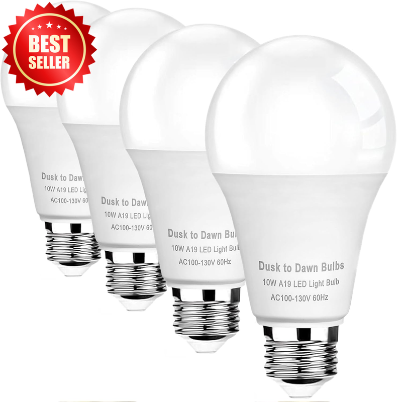 4 Pack Dusk to Dawn LED Sensor Bulb 75W Eq A19 2700K Auto On/Off Outdoor US