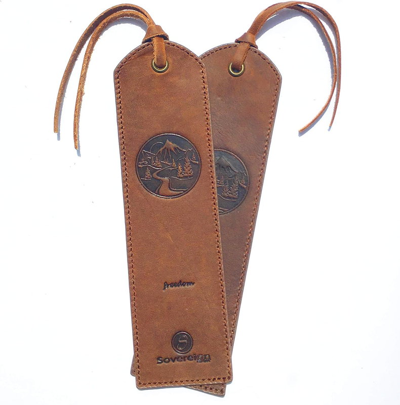 Handmade Leather Bookmark with Mountain Design - Pack of 2 Genuine Leather Book