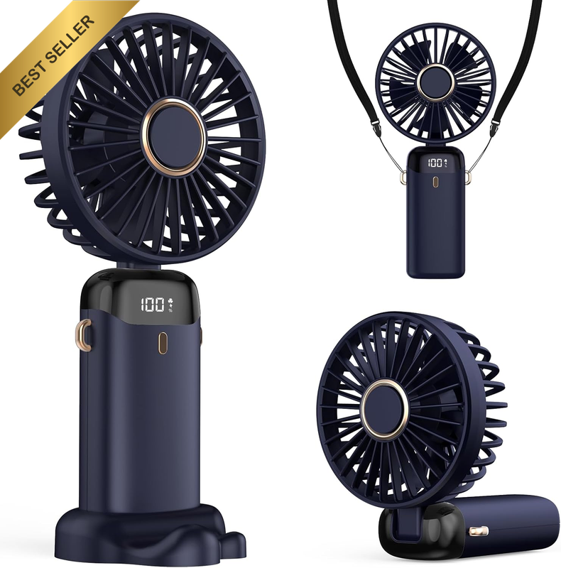 Portable Handheld Mini Fan, 4200Mah USB Rechargeable Fan with LED Display, 3-In-