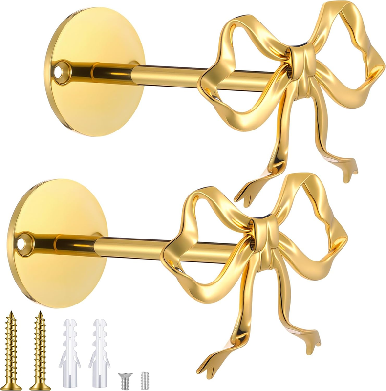 Blulu 2 Pcs Metal Bow Curtain Holdbacks, Modern, 3.67 X 2.64 Inches, Gold
