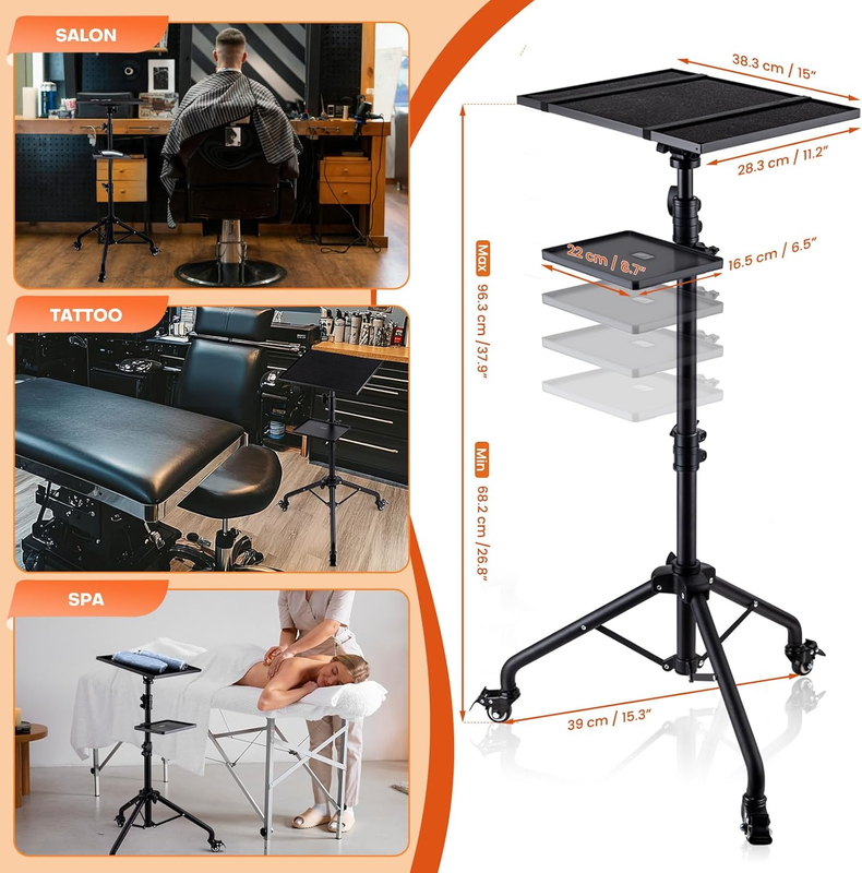 Salon Tray Cart on Wheels with Storage Platform, Height Adjustable Salon Service