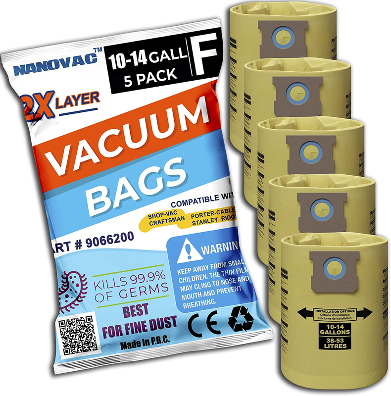 Fits Shop Vac Bags 10-14 Gallon Type F - 9066233 9066200 90662 Double-Layer Type