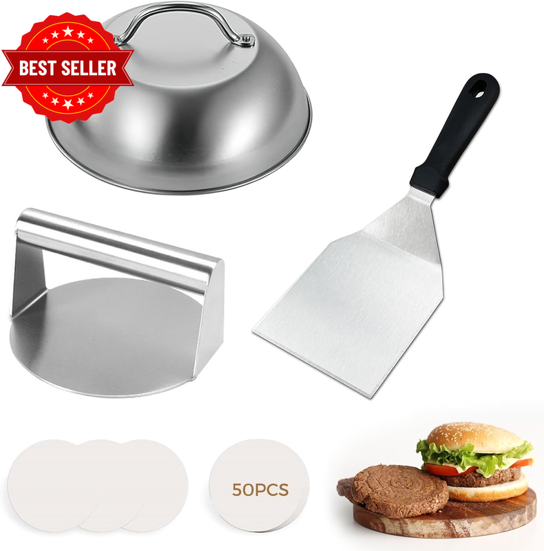 Hamburger Stamping Kit: Hamburger Crusher and Metal Hamburger Spatula, Hamburger