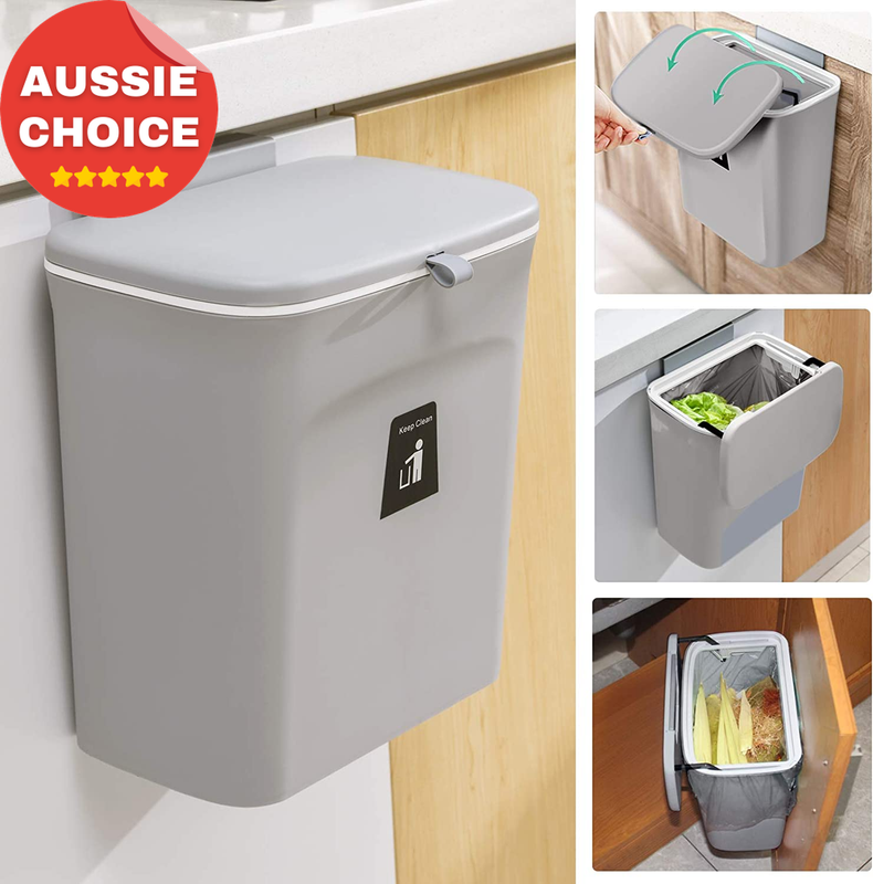 2.4 Gallon Indoor Compost Bin Hanging Trash Can Gray Kitchen Sink Counter