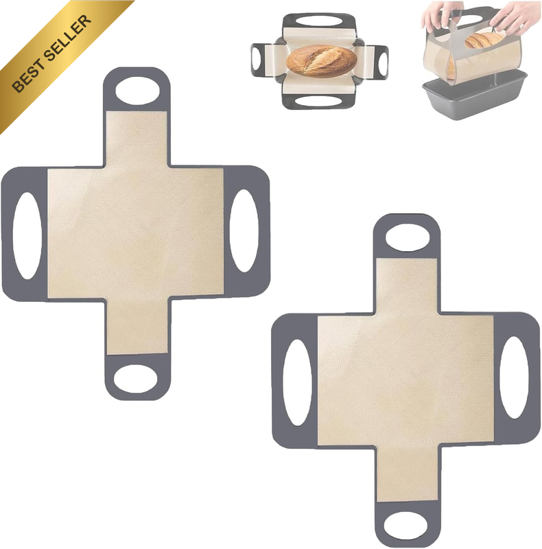 Silicone Bread Sling, 2 Pack Non-Stick Loaf Pan Liner with 4 Handles | Food Grad