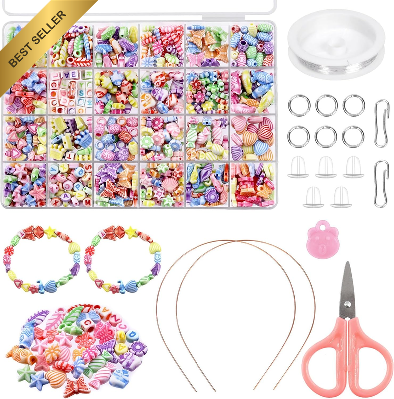 23Pcs DIY Bead Jewelry Making Kit Includes Acrylic Beads Hairband Scissors Penda