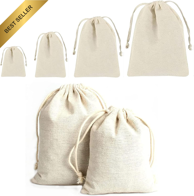 50Pcs Cotton Muslin Drawstring Bags 8x10In Reusable Gift Tea Pouches