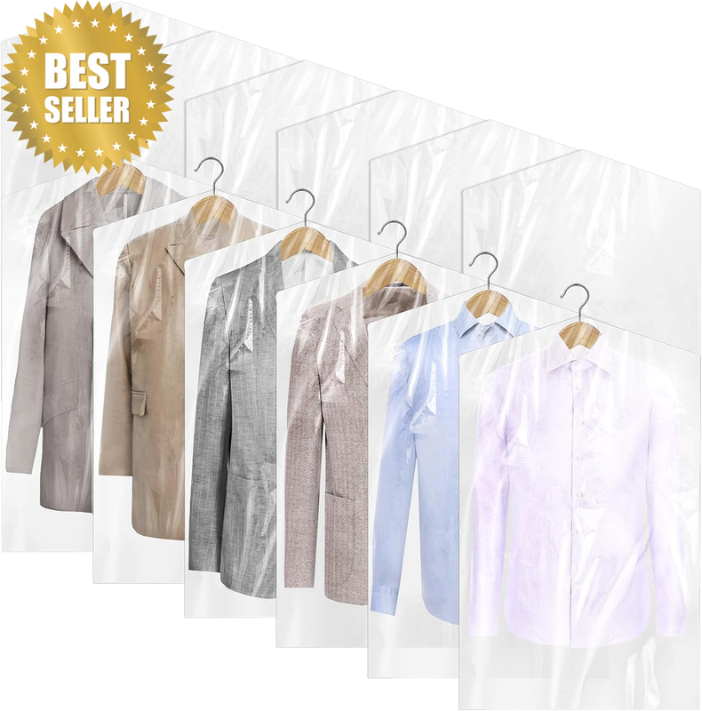 25 Pack Plastic Dry Cleaning Bags, 60X90 Cm Clear Garment Bags for Hanging Cloth