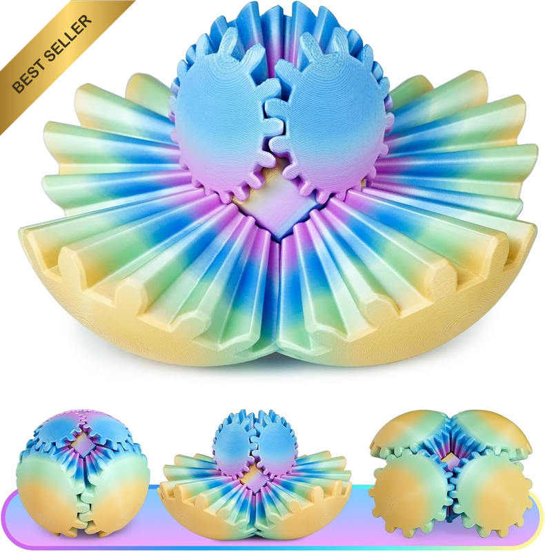 Multicoloured Gear Ball Fidget Toy 3D Printed Sphere Stress Relief Anxiety Block
