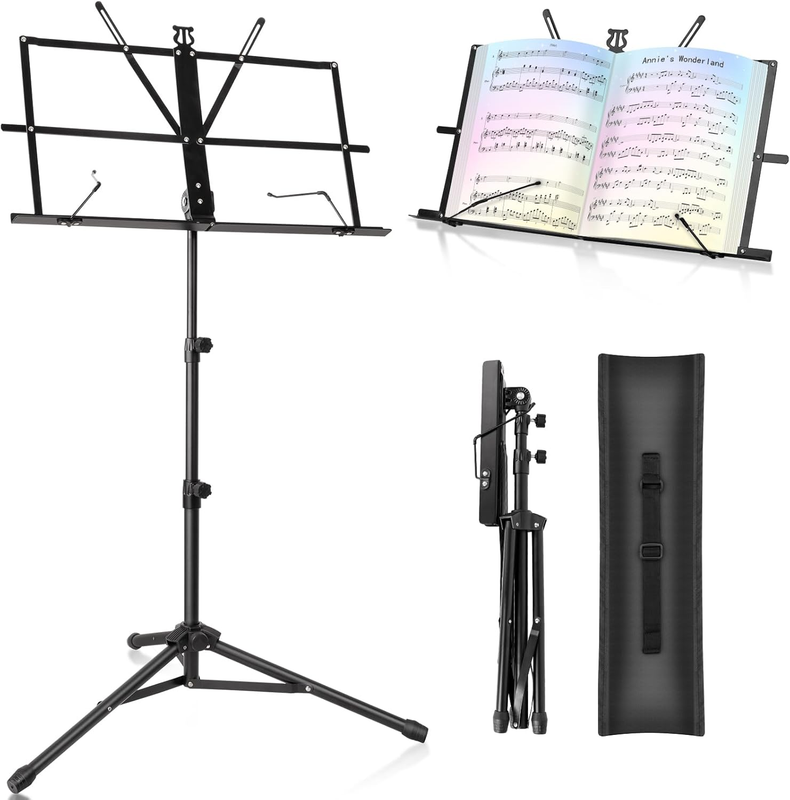 Music Stand for Sheet Foldable with Carrying Bag, Metal Sheet Music Stand Porta