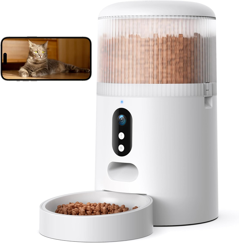 Automatic Cat Feeder with Camera, 3MP HD Video with Night Vision, 2.4G/5G Wifi Cat Feeder with APP Control, 2-Way Audio, Low Food Sensor, Motion Alerts for Cats and Dogs