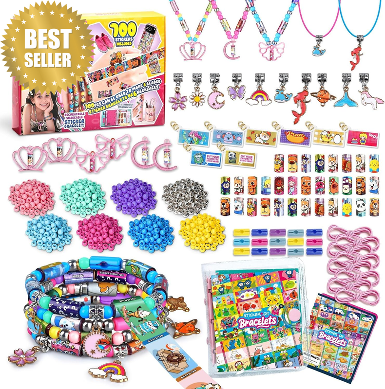 Sticker Bracelet Making Kit for Girls 700Pcs, DIY Wearable Shareable Jewelry Cra