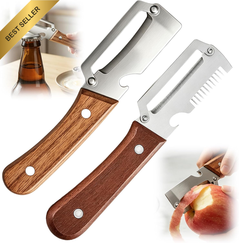 Multi-Functional Peeler with Mildew-Resistant Wood Handle Sharp Stainless Steel