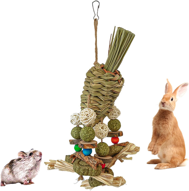 Rabbit Toy, Bunny Cage Hanging Chew Toy & Treats for Guinea Pigs Chinchillas Hamsters Rats and Other Small Pets Teeth Grinding