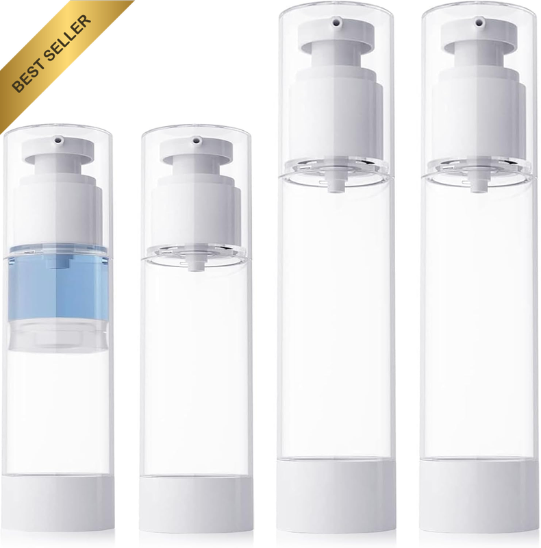 Clear Airless Cosmetic Pump Bottle, 2 Pcs 3.4Oz/100Ml and 2 Pcs 1.7Oz/50Ml Refil