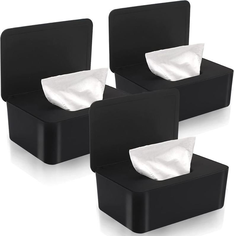 Wipes Dispenser 3 Pack Wipe Holder with Lids, Keeps Wipes Fresh, Refillable Wipe