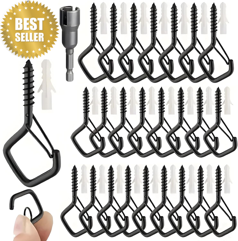 25 PCS Black Q Hanger Screw Hooks, Screw Hooks for Outdoor Lights with Drill Bit