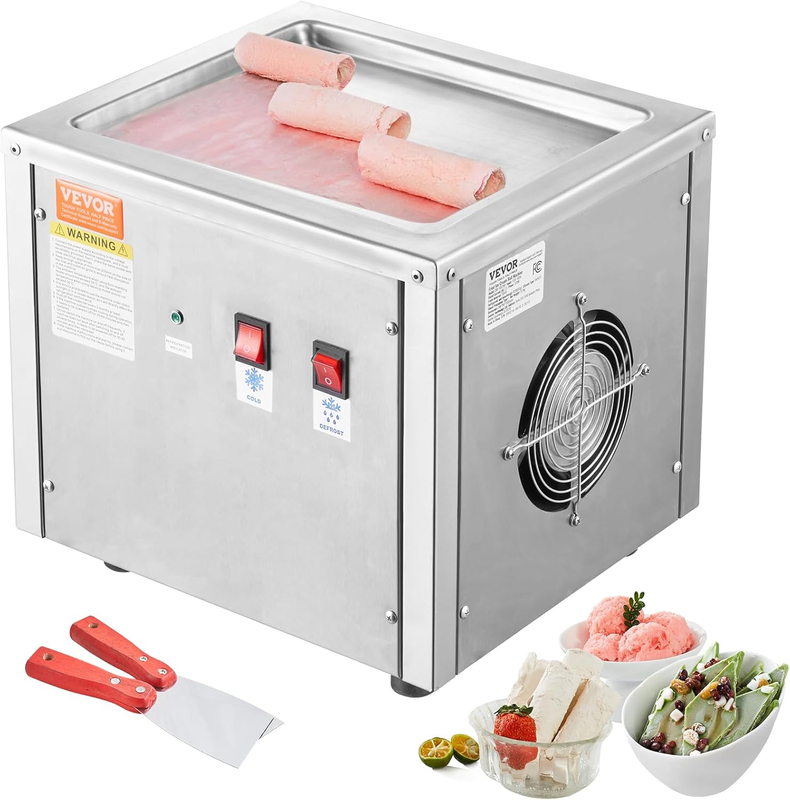 Commercial Ice Roll Maker,Stir-Fried Yogurt Cream Machine 220W, Ice Cream Roll Machine with 9.4" X 11" Square Pan, Button Defrost Method with Food Shovels Perfect for Bars,Cafes Dessert Shops